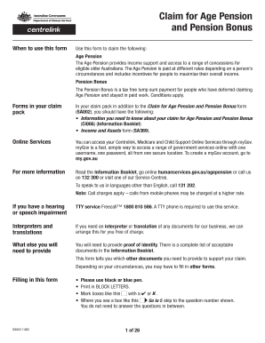 Claim for Age Pension and Pension Bonus