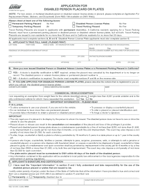 California Disabled Person Placard or Plates Application