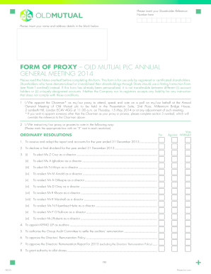 Old Mutual PLC Annual General Meeting Proxy Form 2014