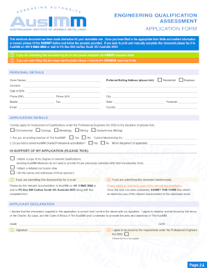 Engineering Qualification Assessment Application Form