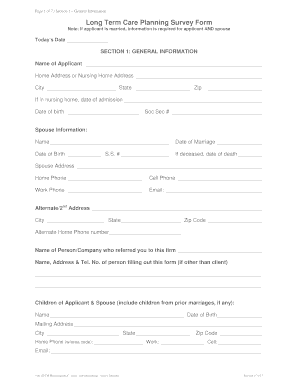 Long Term Care Planning Survey Form