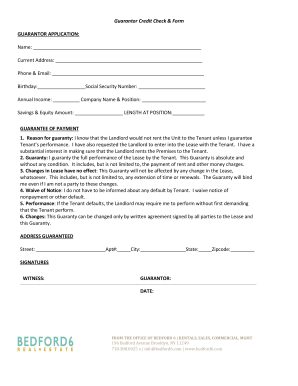 Guarantor Credit Check and Lease Guaranty Form