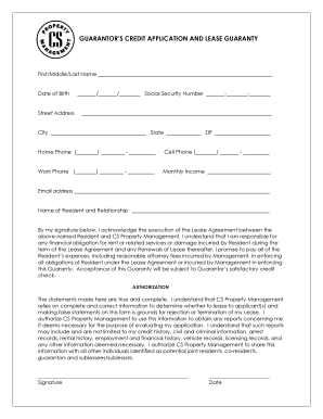 Guarantor's Credit Application and Lease Guaranty