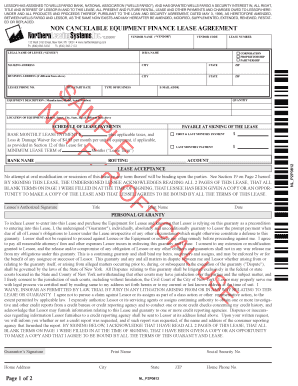 Non-Cancelable Equipment Finance Lease Agreement