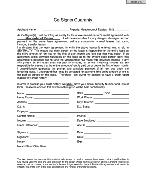 Co-Signer Guaranty for Rental Agreement