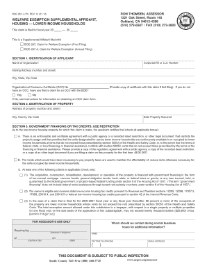 California Welfare Exemption Supplemental Affidavit