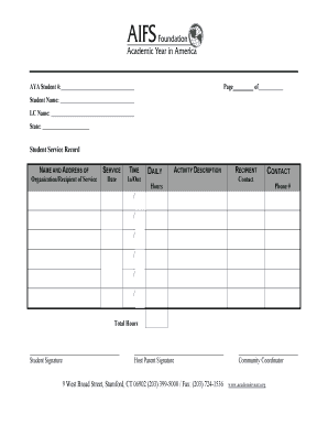 Academic Year Student Service Record