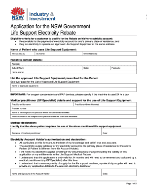 NSW Government Life Support Electricity Rebate Application