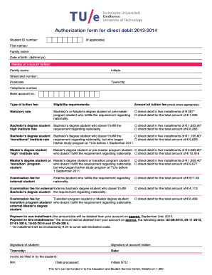 Authorization Form for Direct Debit 2013-2014