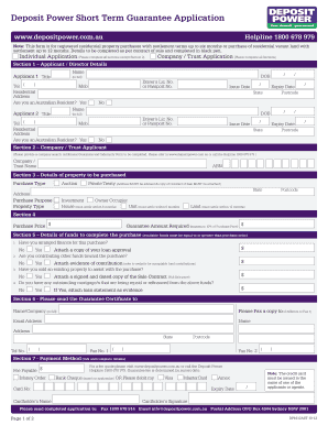 Deposit Power Short Term Guarantee Application