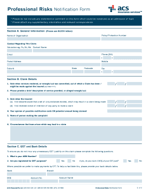 Professional Risks Notification Form