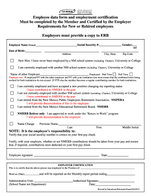New Mexico Employee Data and Employment Certification Form