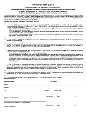 Equine Activity Waiver for Riders Over 19