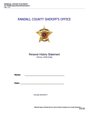 Texas Peace Officer Personal History Statement
