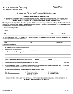 Admiral Insurance Company Proposal Form