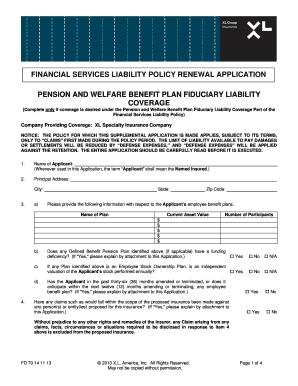 Pension and Welfare Benefit Plan Fiduciary Liability Policy Renewal Application