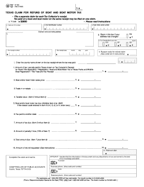 Texas Claim for Refund of Boat and Boat Motor Tax