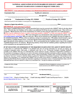 Geology Examination Candidate Request Form