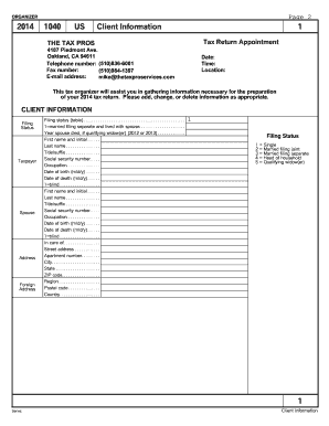 2014 US Tax Return Organizer