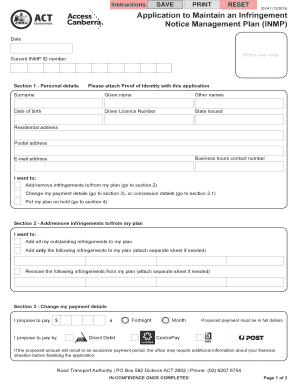 Infringement Notice Management Plan Application