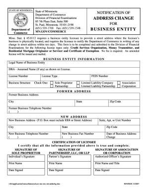 Minnesota Business Entity Address Change Notification