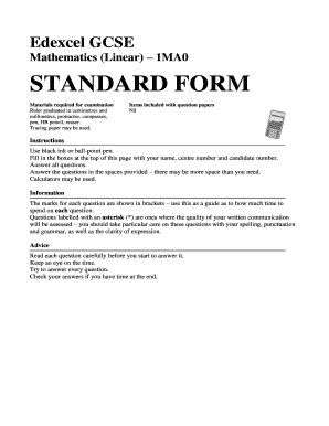 Edexcel GCSE Mathematics Standard Form Exam