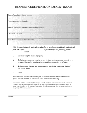 Blanket Certificate of Resale Texas