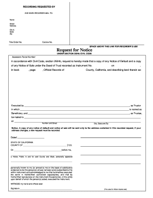 California Request for Notice Under Civil Code 2924b