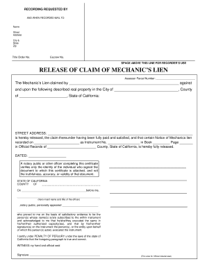 Release of Claim of Mechanic's Lien