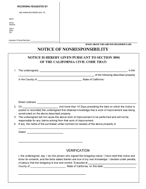 editable notice of proposed transferdischarge california form fill california notice of non responsibility form
