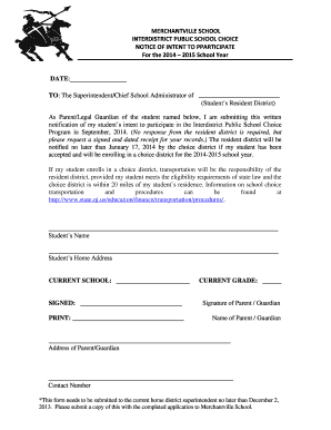 Interdistrict Public School Choice Notice of Intent