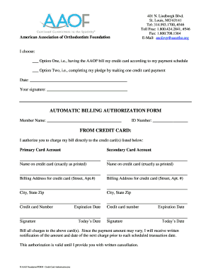 Automatic Billing Authorization Form