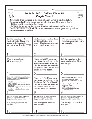 Seeds in Fall Data Sheet