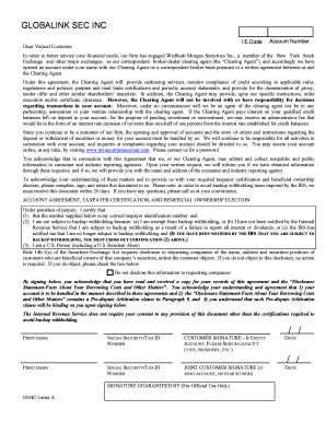 Securities Account Agreement and Taxpayer Certification