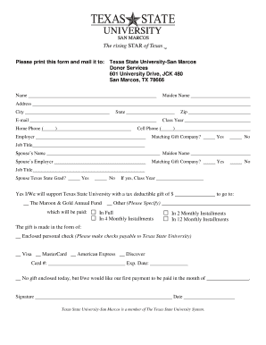 Texas State University Donation Form