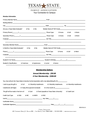 Texas State University Family Association Membership Form