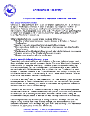 Christians in Recovery Group Charter Application
