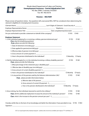 Rhode Island Military Pension Unemployment Insurance Form