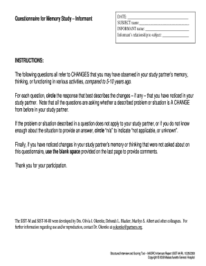 Memory Study Informant Questionnaire