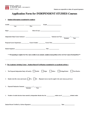 Application Form for Independent Studies Courses