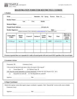 Registration Form for Restricted Courses