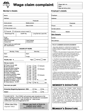 Wage Claim Complaint Form
