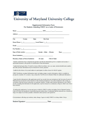 Supplemental Information Form for UMUC Letter of Permission