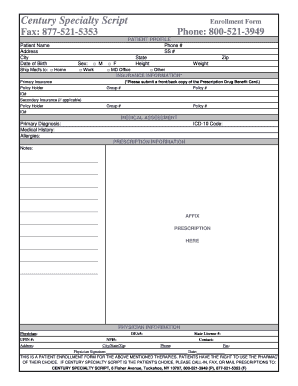 Century Specialty Script Enrollment Form
