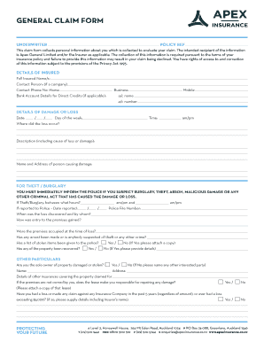 Apex General Insurance Claim Form