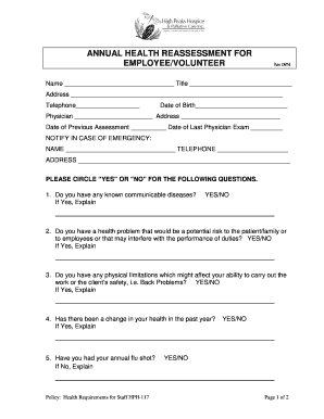 Annual Health Reassessment Form
