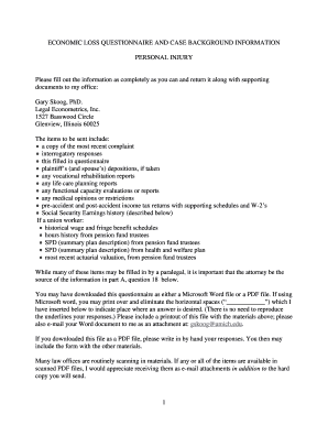 Economic Loss Questionnaire for Personal Injury Cases