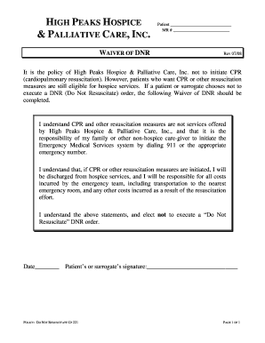 High Peaks Hospice DNR Waiver