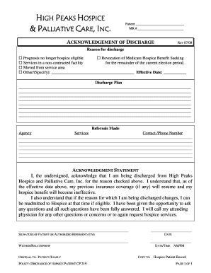 Hospice Discharge Acknowledgment Form