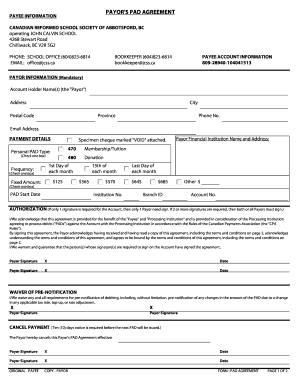 Canadian Payor's PAD Agreement